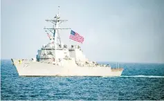  ??  ?? File photo shows the Arleigh Burke-class guided-missile destroyer USS Stethem. The destroyer carried out a ‘freedom of navigation’ operation in the South China Sea on Sunday.— Reuters photo