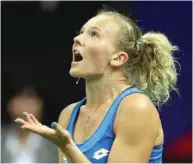  ??  ?? Czech Republic’s Katerina Siniakova reacts during her match against Alison Riske of the US yesterday.