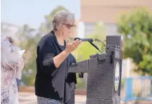  ?? ROBERTO E. ROSALES/JOURNAL ?? Bernalillo County Commission­er Debbie O’Malley speaks during a Thursday news conference at Civic Plaza about possible locations for a village of tiny homes to help house homeless people.