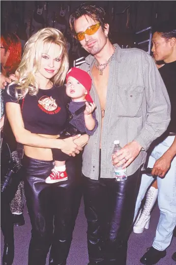  ?? Picture: WIREIMAGE ?? Brandon Lee, Tommy Lee and Pamela Anderson in happier times, before the now 21-year-old Brandon allegedly assaulted his father (below).