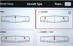  ??  ?? During the initial steps of setting up an aircraft, select the proper wing configurat­ion to take full advantage of certain features, like aileron differenti­al.