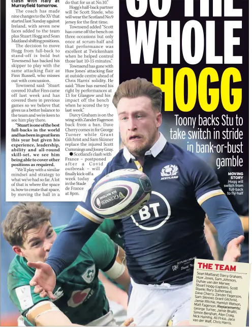  ??  ?? Moving sToRy hogg will switch from full-back to fly-half