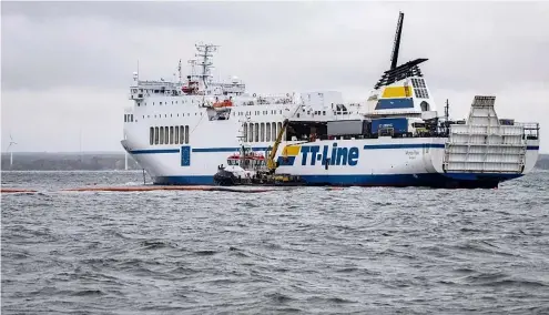  ?? ?? The Marco Polo ferry, which was running between two Swedish ports on the Baltic Sea, touched ground on 22 October 2023.