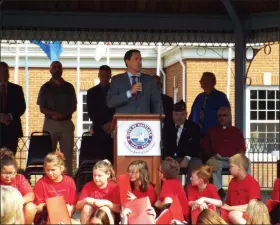  ?? TYLER RIGG — THE NEWS-HERALD ?? Ohio Secretary of State Frank LaRose addresses the crowd on Sept. 11 at the Boulevard of 500 Flags in Eastlake.