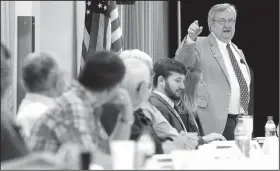  ?? NWA Democrat-Gazette/DAVID GOTTSCHALK ?? Keith Rutledge, director of the State Board of Election Commission­ers, speaks Wednesday at the beginning of the County Boards of Election Commission­ers Regional Meeting at the Washington County Sheriff’s Office in Fayettevil­le.