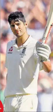  ?? AFP PHOTO ?? England batsman Alastair Cook celebrates his century against Australia on the second day of the fourth Ashes Test.