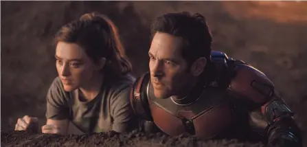  ?? PROVIDED BY MARVEL STUDIOS ?? Cassie Lang (Kathryn Newton) and her superhero dad Scott (Paul Rudd) navigate the Quantum Realm in “Ant-man 3”