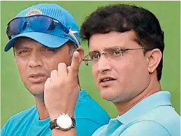  ??  ?? BCCI president Sourav Ganguly (right) with NCA chief Rahul Dravid in this file photo.