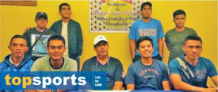  ??  ?? ALL SET. Tournament chairman Anton Ferrazzini and players of the Mayor James Gamao National Invitation­al Tennis Championsh­ip 2017 pose during the press conference at Hotel Elena in Davao City yesterday. MARIANNE L. SABERON-ABALAYAN