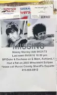  ?? AP ?? Missing person flier for Stacey Stanley. Grate was to be arraigned in her killing.