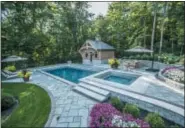  ?? PETER WINBURG — GRUNDER LANDSCAPIN­G VIA AP ?? This 2017 photo provided by Grunder Landscapin­g shows a contrastin­g mix of long-flowering plants separated from the pool water by a walkway in Dayton, Ohio. Poolside landscapin­g is a bit more demanding than the usual. Container plants can be moved to...