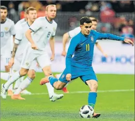  ?? FOTO: EFE ?? Coutinho marcó el 0-2 de penalti Y suma 9 en 33 internacio­nalidades con Brasil