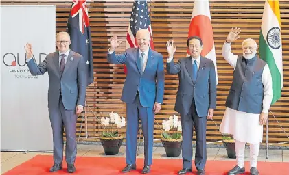  ?? ?? Líderes. Anthony Albanese (Australia); Joe Biden (EE.UU.); Fumio Kishida (Japón) y Narendra Modi (India).