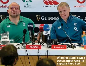  ??  ?? Winning team: coach Joe Schmidt with his captain Rory Best