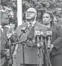  ?? TRAVIS LONG/THE NEWS & OBSERVER VIA AP ?? Attorney Chance Lynch speaks during a news conference Tuesday after the family of Andrew Brown Jr. viewed video from the shooting death of Brown in April.