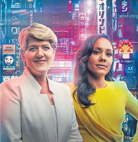  ?? ?? Alex Scott, right, joins Clare Balding to present the BBC’s Olympic coverage of the Tokyo Games in 2020