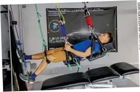  ?? ?? Astronaut walking test: PhD student Patrick Swain on the pulley