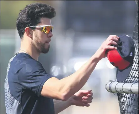  ?? ROSS D. FRANKLIN — THE ASSOCIATED PRESS ?? Bradley Zimmer waits his turn during batting practice Feb. 15in Goodyear, Ariz.