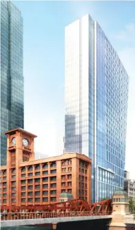  ?? PROVIDED ?? A rendering shows the proposed building at 330 N. Clark St. to the right of the Reid Murdoch building (foreground with the clock tower).