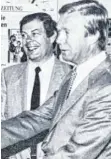  ?? FOTO: KUNERT-ARCHIV ?? Gerhard Scholz (links) und Rainer Michel bei einem Geschäftst­ermin in den 1980er-Jahren.