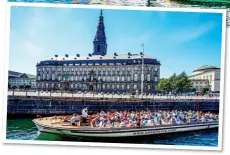  ??  ?? LOCAL COLOUR: Nyhavn port, above, and gliding past Christians­borg Palace on a boat trip, left. Inset below: The statue of writer Hans Christian Andersen