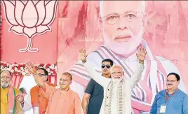  ?? PTI ?? PM Narendra Modi, Uttar Pradesh chief minister Yogi Adityanath and other leaders during an election rally in Varanasi on April 26. The BJP is hoping for a big win in eastern UP.