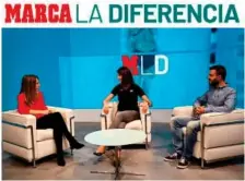  ?? ?? UNA INVITADA DE ALTURA Ruth Beitia compartió risas y confidenci­as con Almudena Rivera y David Menayo en el plató.