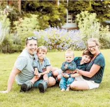  ?? ?? Beccy Davies (right) with sons Archie, Otto and Freddie, and husband Alex.