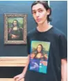  ??  ?? The “Mona Lisa” Uniqlo Tee is worn in front of Leonardo da Vinci's “Mona Lisa” painting at the Louvre Museum in Paris.