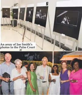  ??  ?? An array of Joe Smith’s photos in the Palm Court Tim and Louisa Gould, Pat Vella, David Roberts. Carla Costa, Clara Roberts and Pauline Ongemba