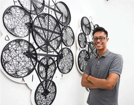  ?? — G13 ?? Amirul says the labour intensive process behind his new works – each circle taking up to three hours to thread – served as a form of meditation for him.