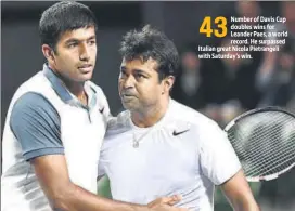  ?? GETTY IMAGES ?? Rohan Bopanna (left) and Leander Paes defeated the Chinese pair of Mao Xin Gong and Ze Zhang in the Davis Cup Asia/Oceania Group I secondroun­d clash on Saturday.