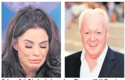  ??  ?? Sad news: Katie Price breaks down on Loose Women, and Keith Chegwin who died just last week of the disease