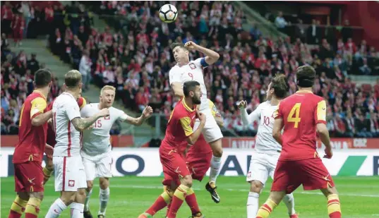  ?? — Reuters ?? Poland’s Robert Lewandowsk­i in action during the 2018 World Cup European qualifier against Montenegro at the National Stadium in Warsaw, Poland.