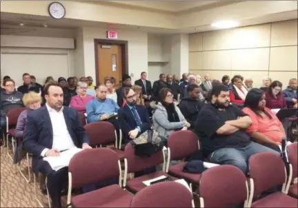  ?? EVAN BRANDT — MEDIANEWS GROUP ?? Many of the seats at Wednesday night’s Pottstown Borough Council meeting were filled by those there for the public hearing on the request by the Montgomery Elks Lodge for a liquor license.