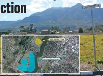  ??  ?? Part of the property where Village Ridge is being proposed. Photo: Alida de Beer location of Village Ridge and the Rooirivier­rif developmen­t. INSET: The