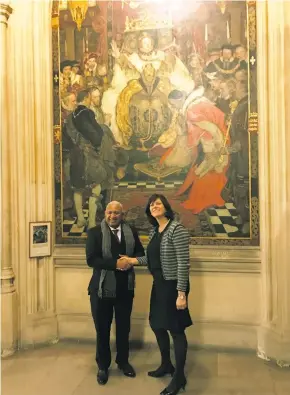  ?? Photo: DEPTFO News ?? Prime Minister Voreqe Bainimaram­a with the United Kingdom Minister of State for Climate Change and Industry, MP Claire Perry in London.