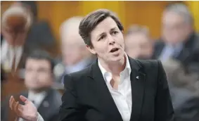  ?? SEAN KILPATRICK/The Canadian Press file photo ?? Minister of Labour Kellie Leitch says workers will still have the right to refuse work they
deem unsafe, despite the new definition of danger in the federal budget bill.