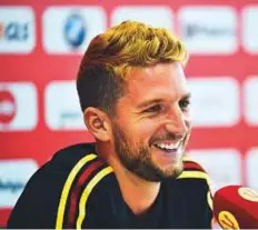  ?? AFP ?? Belgium’s forward Dries Mertens attends a press conference before a training session at the Guchkovo Stadium.