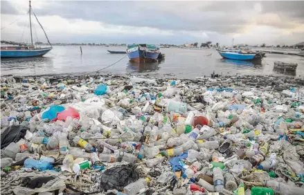  ?? Odelyn Joseph/Associated Press ?? Litter blankets the shoreline in Haiti, March 2022. There’s over 21,000 pieces of plastic for each of the Earth’s 8 billion humans.