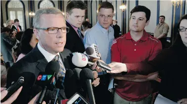  ?? BRYAN SCHLOSSER/Leader-Post ?? Premier Brad Wall announces the changes to his cabinet at Government House on Thursday.