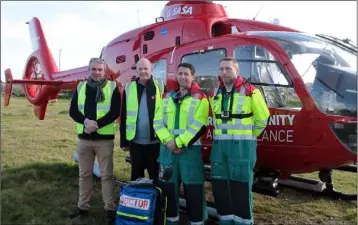  ??  ?? John Kearney CEO and Ken Smyth, chairman, Irish Community Rapid Response with advanced paramedics Dr. Tony Lynch and Sean Healy at the Wexford launch last year.