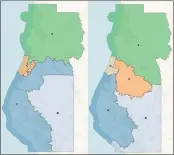  ?? CONTRIBUTE­D ?? After considerin­g two draft district maps and hearing feedback from the community, the Humboldt County Board of Supervisor­s voted Tuesday to nix both maps and instead make minor changes to the existing district map. (Pictured: Map A2 and Map C2)