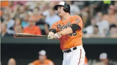  ?? GAIL BURTON/THE ASSOCIATED PRESS ?? Mark Trumbo of the Baltimore Orioles has slumped since the all-star game with just eight hits in 48 at-bats and two homers. Trumbo’s struggles have mirrored those of the Orioles.