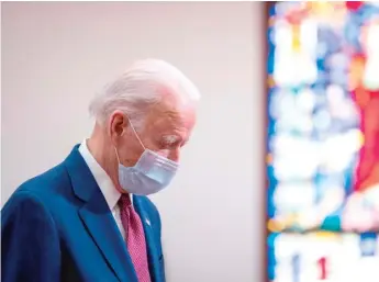  ?? JIM WATSON/GETTY IMAGES ?? Democratic presidenti­al candidate Joe Biden meets with clergy members and community activists on Monday during a visit to Bethel AME Church in Wilmington, Delaware.