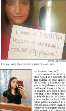  ?? SOCIAL MEDIA PHOTO ?? Former Ewing High School teacher Chelsea Hahn