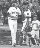  ?? MILWAUKEE JOURNAL SENTINEL MIKE DE SISTI / ?? Brewers closer Josh Hader (left) has converted all 10 of his save opportunit­ies this season.