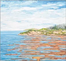  ?? SALLY COLE/THE GUARDIAN ?? “Red Sands” explores the sandbars and tidal pools revealed when the tide goes out on Prince Edward Island. It’s a painting by Ann Clow.