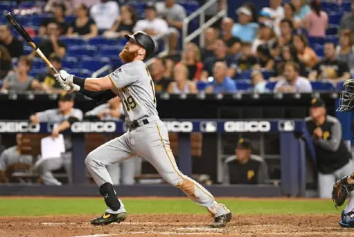  ?? Mark Brown/Getty Images ?? Colin Moran led the Pirates to an 11-0 rout of the Miami Marlins Friday at Marlins Park.