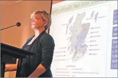  ??  ?? North Ayrshire resident Kathryn Dapre, head of energy and sustainabi­lity NHS, engaged the audience with her talk on climate challenges.